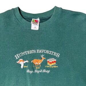 Vintage Mens Hunter's Embroidered Crewneck Sweatshirt Duck Deer Beer Hanes Large